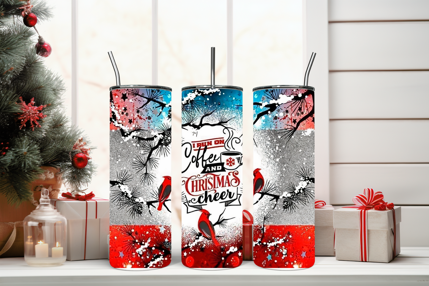 I Run on Coffee and Christmas Cheer Tumbler 20oz.